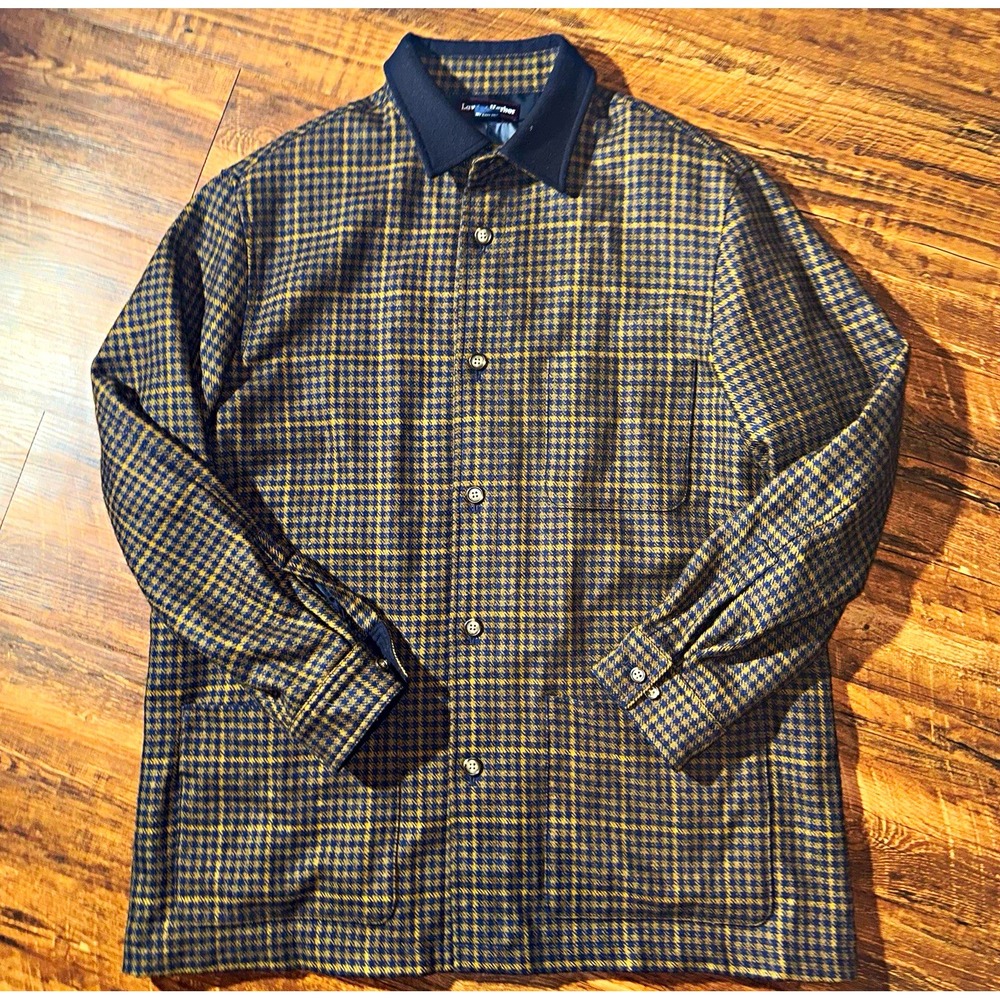 Lawton Harbor Men's XL Brown Blue Check Overcoat Button Front Lined Mid-Length